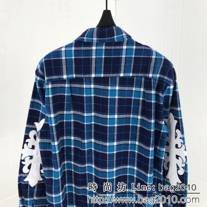 Chrome hearts 克羅心 18ss新款 拼皮格子襯衫 情侶款 ydi1027